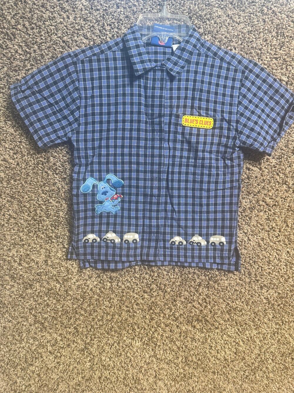 Vintage 2001 Blue's Clues blue plaid collared shirt size 5T